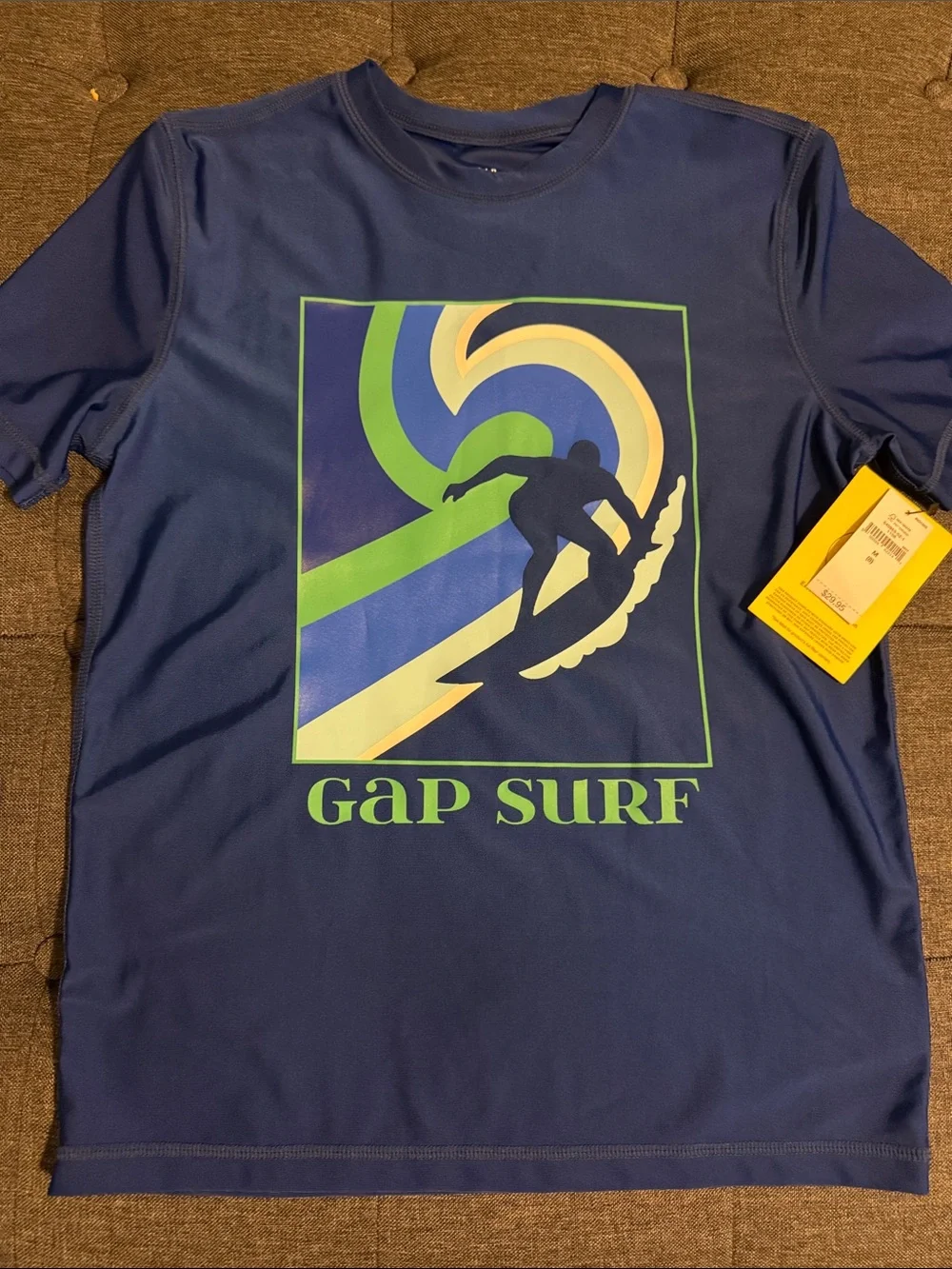 GAP Swim Blue Surf Graphic Tee with Lime and Cream Accents - Boys Medium